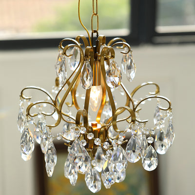 Lustre contemporain de luxe en forme de goutte en cuivre avec cristaux à 6 lumières pour salon 