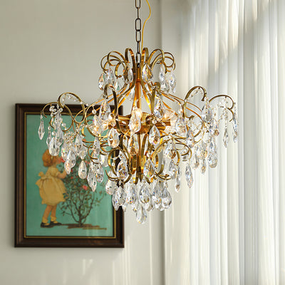 Lustre contemporain de luxe en forme de goutte en cuivre avec cristaux à 6 lumières pour salon 