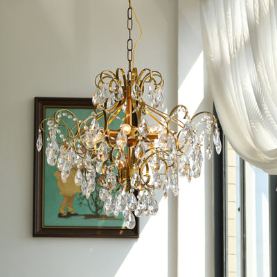 Lustre contemporain de luxe en forme de goutte en cuivre avec cristaux à 6 lumières pour salon 