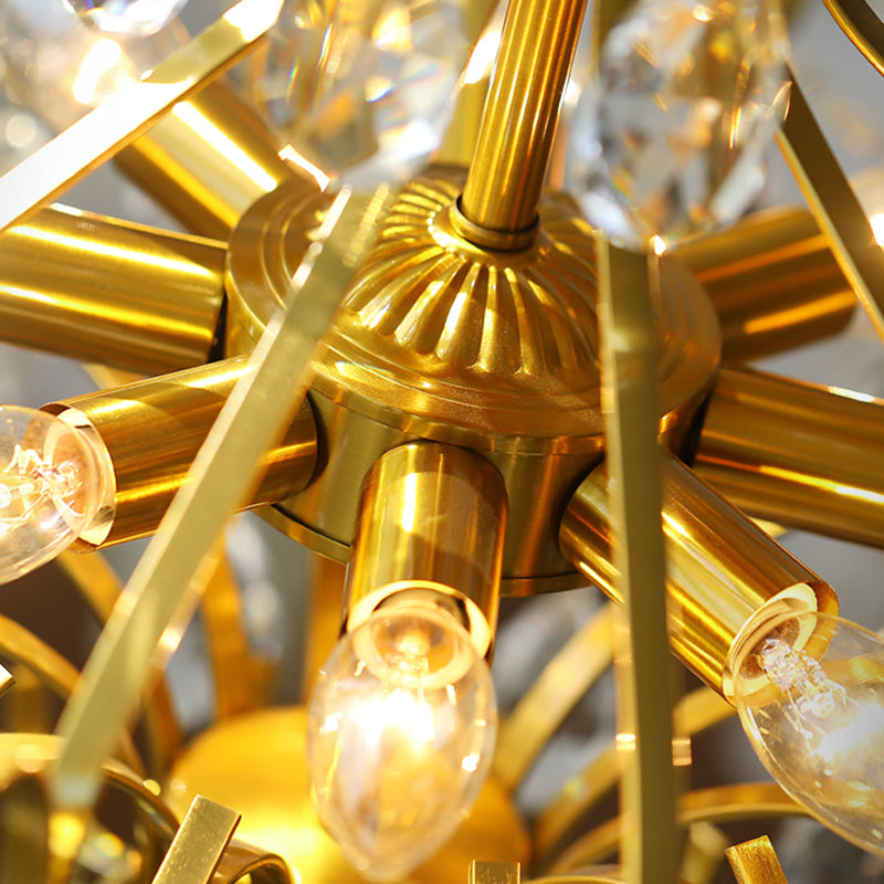 Lustre contemporain de luxe en forme de goutte en cuivre avec cristaux à 6 lumières pour salon 