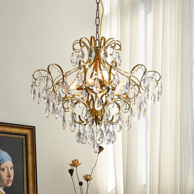 Lustre contemporain de luxe en forme de goutte en cuivre avec cristaux à 6 lumières pour salon 