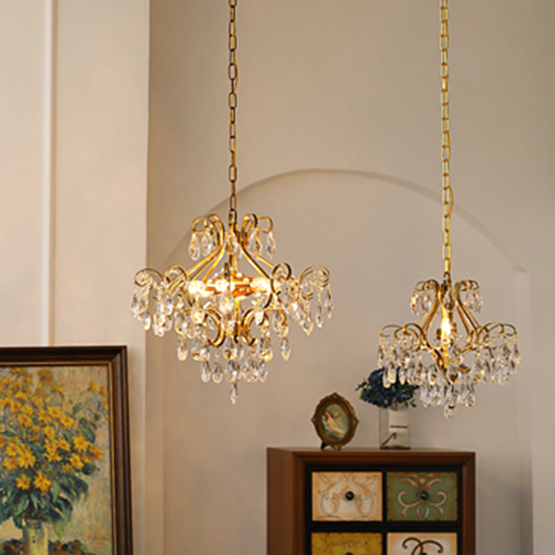 Lustre contemporain de luxe en forme de goutte en cuivre avec cristaux à 6 lumières pour salon 