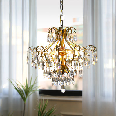 Lustre contemporain de luxe en forme de goutte en cuivre avec cristaux à 6 lumières pour salon 
