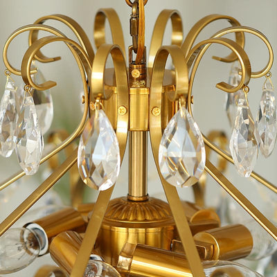 Lustre contemporain de luxe en forme de goutte en cuivre avec cristaux à 6 lumières pour salon 