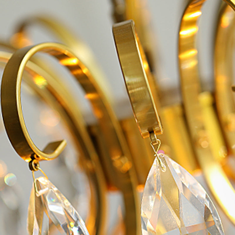 Lustre contemporain de luxe en forme de goutte en cuivre avec cristaux à 6 lumières pour salon 