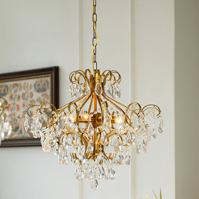 Lustre contemporain de luxe en forme de goutte en cuivre avec cristaux à 6 lumières pour salon 