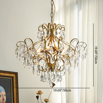 Lustre contemporain de luxe en forme de goutte en cuivre avec cristaux à 6 lumières pour salon 