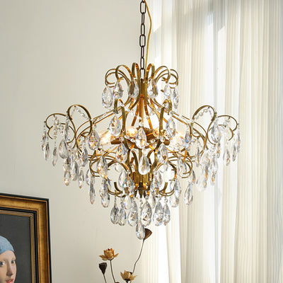 Lustre contemporain de luxe en forme de goutte en cuivre avec cristaux à 6 lumières pour salon 