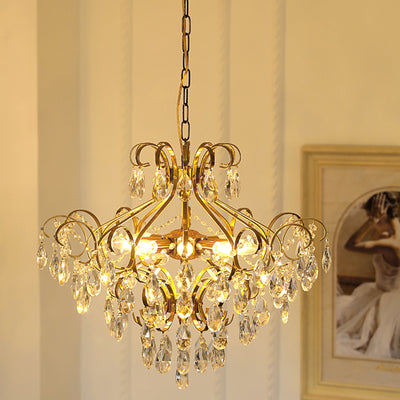 Lustre contemporain de luxe en forme de goutte en cuivre avec cristaux à 6 lumières pour salon 
