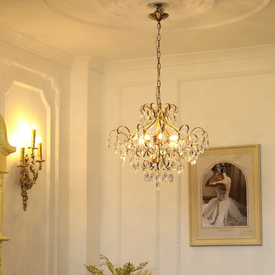 Lustre contemporain de luxe en forme de goutte en cuivre avec cristaux à 6 lumières pour salon 