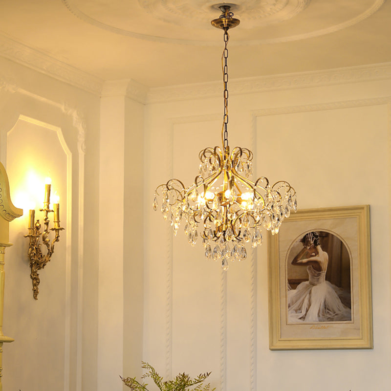 Lustre contemporain de luxe en forme de goutte en cuivre avec cristaux à 6 lumières pour salon 