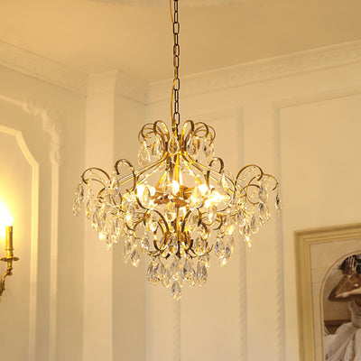 Lustre contemporain de luxe en forme de goutte en cuivre avec cristaux à 6 lumières pour salon 