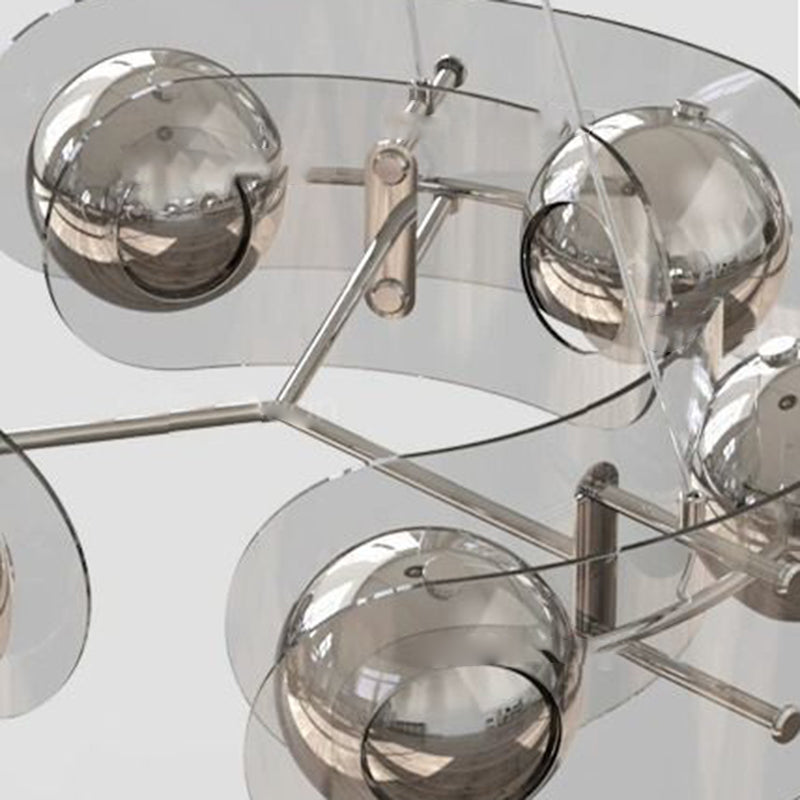 リビングルーム用のモダンなミニマリストオーバルアクリルアイアンラウンド6ライトシャンデリア 