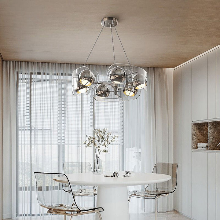 Lustre moderne minimaliste ovale en acrylique et fer rond à 6 lumières pour salon 