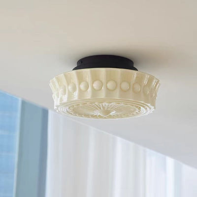 Plafonnier semi-encastré contemporain rétro en fer et verre à 1 lumière pour salon 