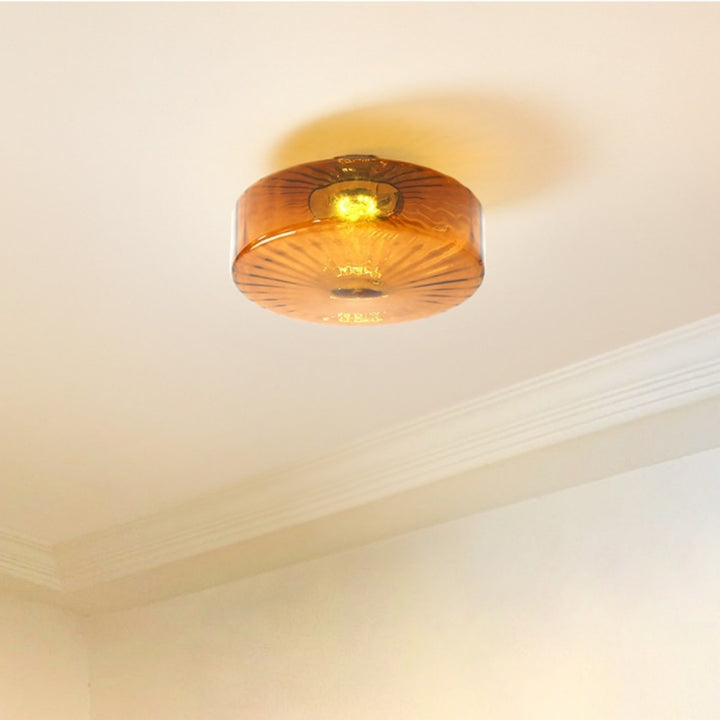Plafonnier semi-encastré LED en verre et fer rond scandinave contemporain pour salon 