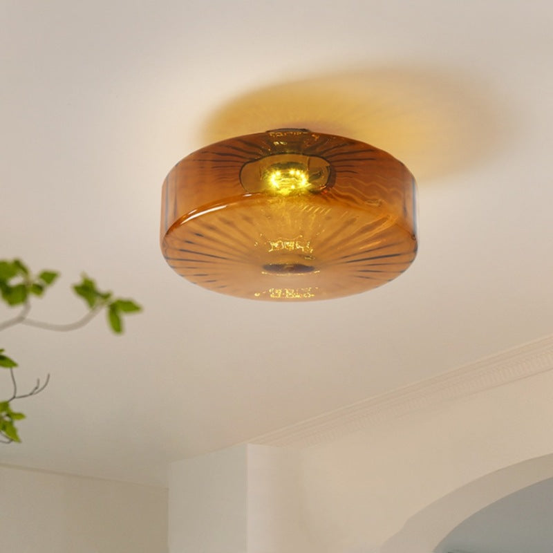 Plafonnier semi-encastré LED en verre et fer rond scandinave contemporain pour salon 