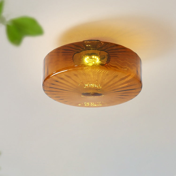 Plafonnier semi-encastré LED en verre et fer rond scandinave contemporain pour salon 