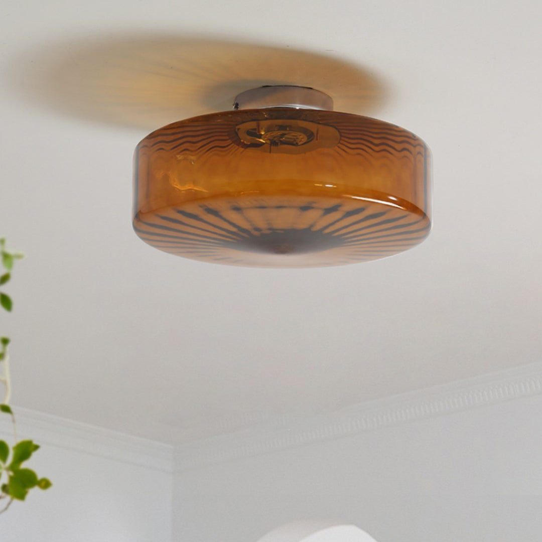 Plafonnier semi-encastré LED en verre et fer rond scandinave contemporain pour salon 
