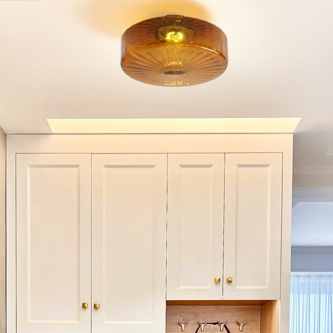 Plafonnier semi-encastré LED en verre et fer rond scandinave contemporain pour salon 