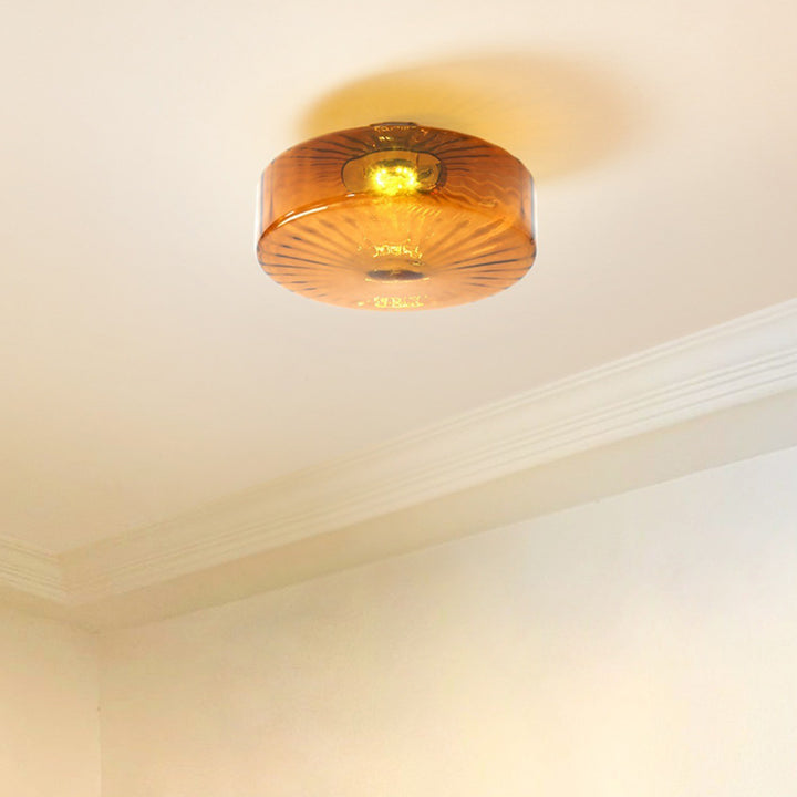 Plafonnier semi-encastré LED en verre et fer rond scandinave contemporain pour salon 