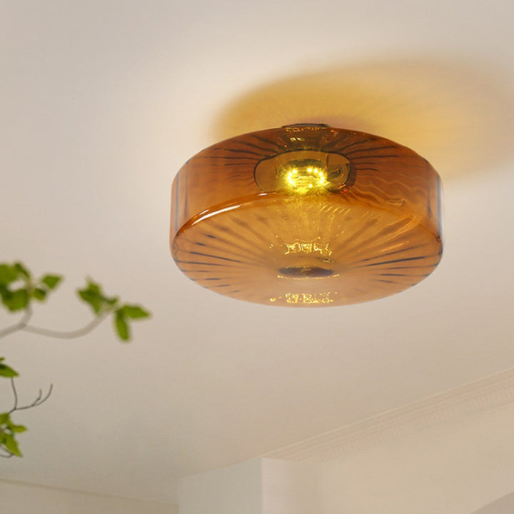 Plafonnier semi-encastré LED en verre et fer rond scandinave contemporain pour salon 