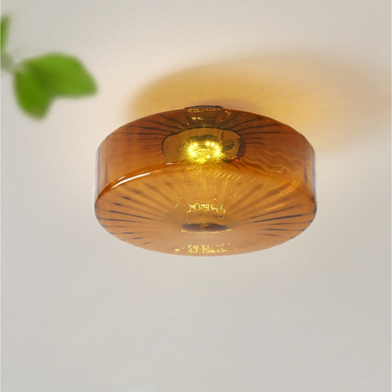 Plafonnier semi-encastré LED en verre et fer rond scandinave contemporain pour salon 