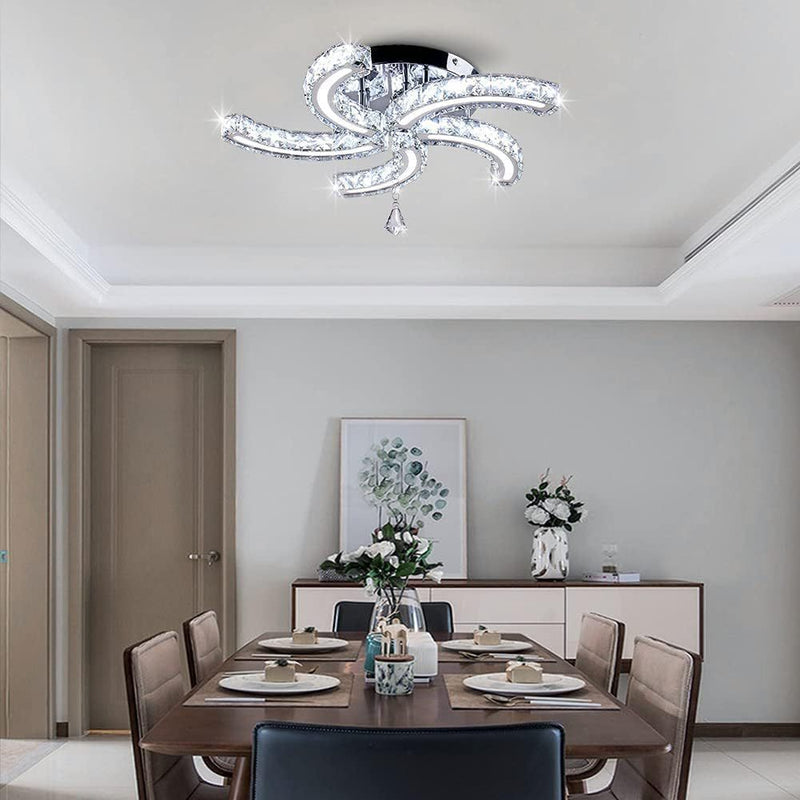 Plafonnier semi-encastré contemporain en acier cristal et acrylique à rayures de luxe avec LED pour salon 