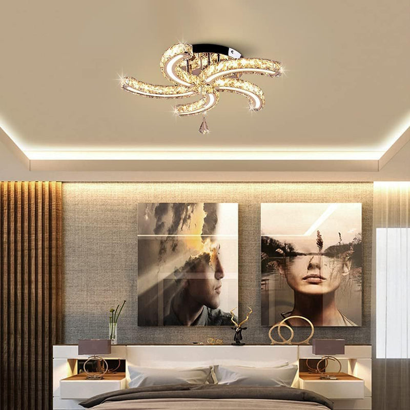 Plafonnier semi-encastré contemporain en acier cristal et acrylique à rayures de luxe avec LED pour salon 