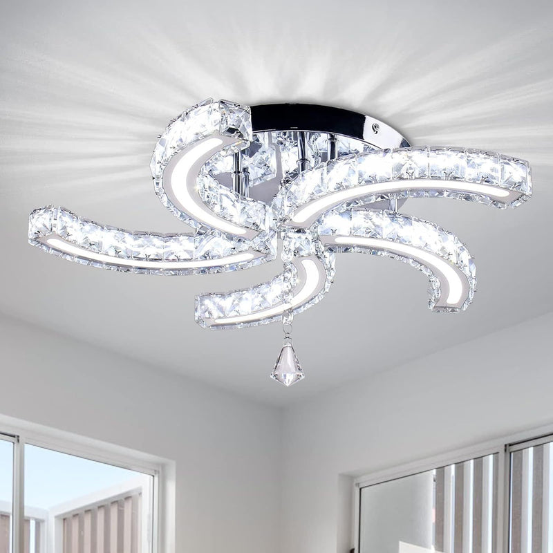 Plafonnier semi-encastré contemporain en acier cristal et acrylique à rayures de luxe avec LED pour salon 