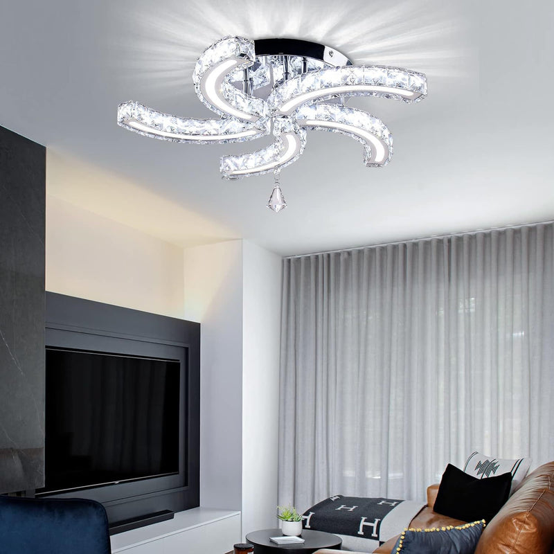 Plafonnier semi-encastré contemporain en acier cristal et acrylique à rayures de luxe avec LED pour salon 