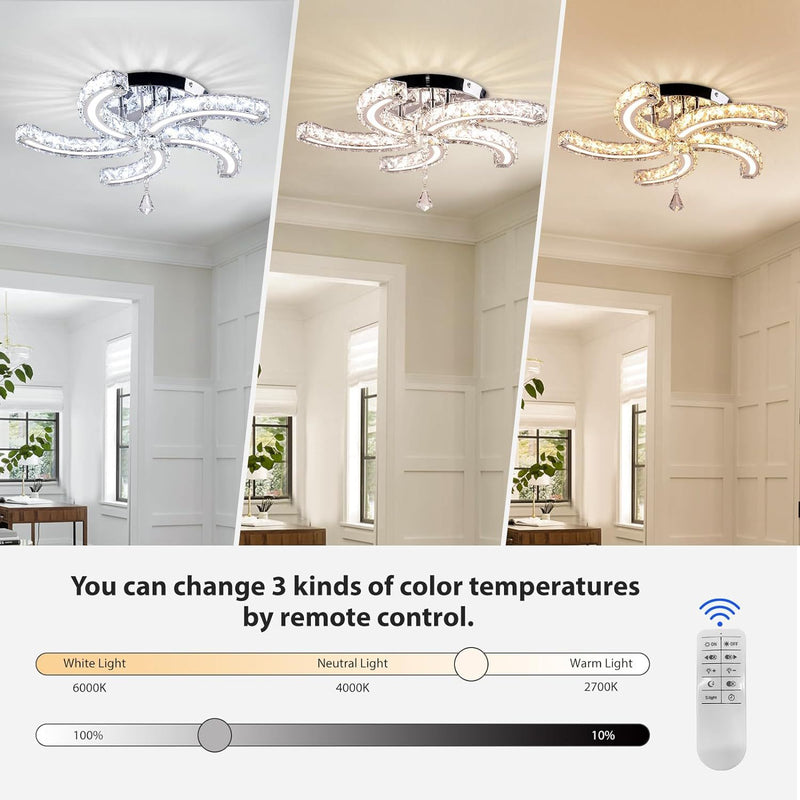 Plafonnier semi-encastré contemporain en acier cristal et acrylique à rayures de luxe avec LED pour salon 