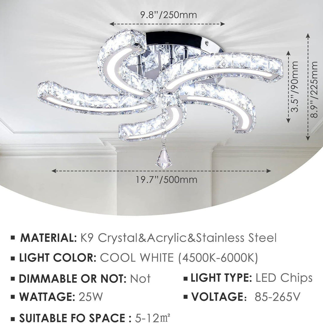 Plafonnier semi-encastré contemporain en acier cristal et acrylique à rayures de luxe avec LED pour salon 
