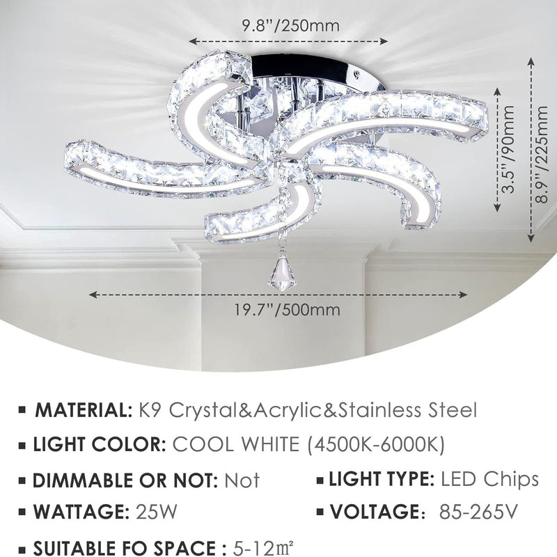 Plafonnier semi-encastré contemporain en acier cristal et acrylique à rayures de luxe avec LED pour salon 