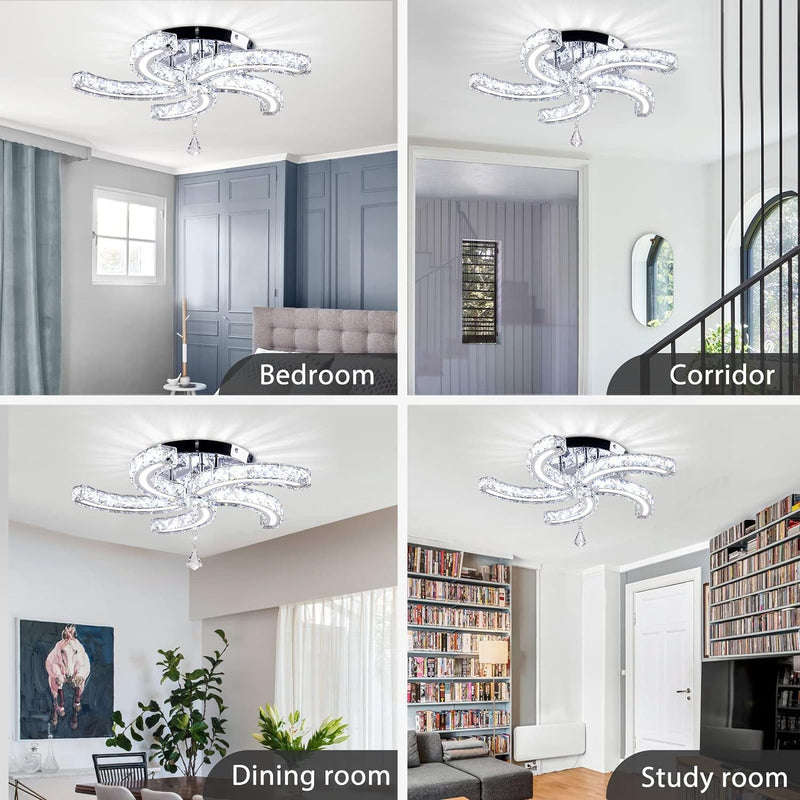 Plafonnier semi-encastré contemporain en acier cristal et acrylique à rayures de luxe avec LED pour salon 