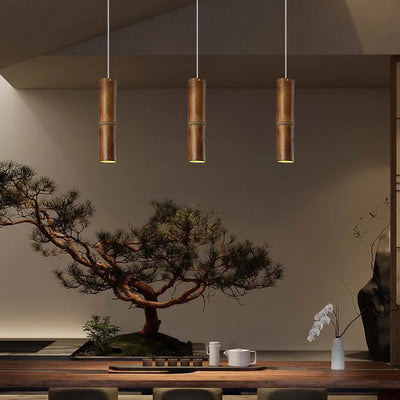 Traditionelle chinesische Säule Eisen Bambus 1-Licht Pendelleuchte für Wohnzimmer
