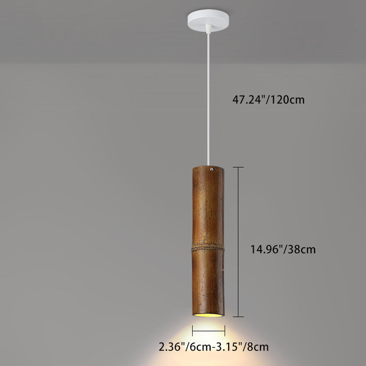 Traditionelle chinesische Säule Eisen Bambus 1-Licht Pendelleuchte für Wohnzimmer