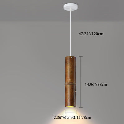 Traditionelle chinesische Säule Eisen Bambus 1-Licht Pendelleuchte für Wohnzimmer
