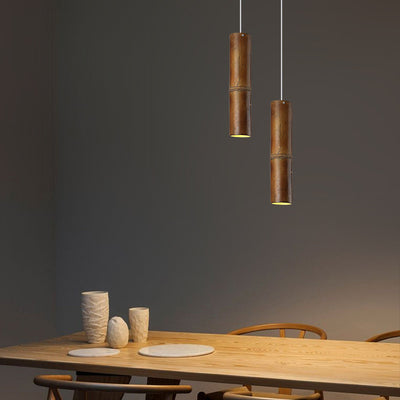 Traditionelle chinesische Säule Eisen Bambus 1-Licht Pendelleuchte für Wohnzimmer