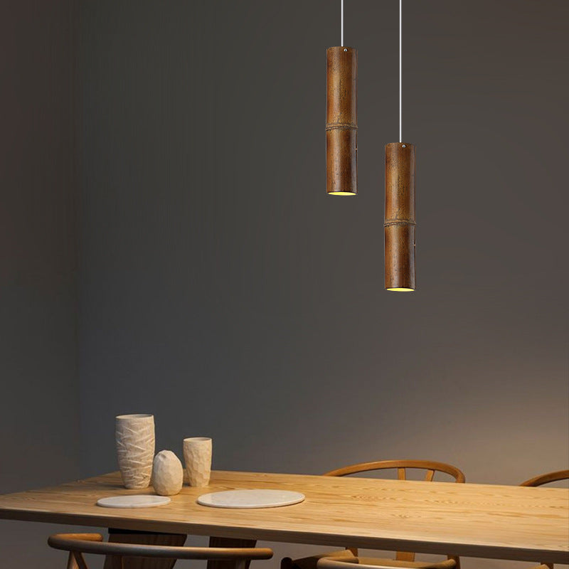 Traditionelle chinesische Säule Eisen Bambus 1-Licht Pendelleuchte für Wohnzimmer