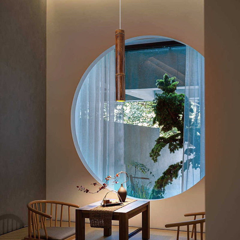 Traditionelle chinesische Säule Eisen Bambus 1-Licht Pendelleuchte für Wohnzimmer