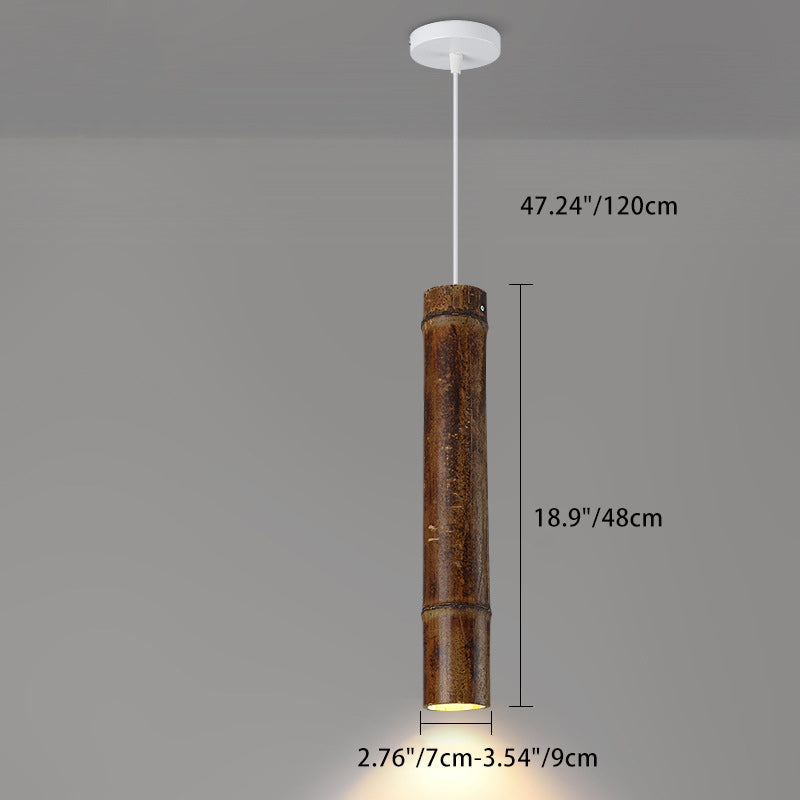 Traditionelle chinesische Säule Eisen Bambus 1-Licht Pendelleuchte für Wohnzimmer