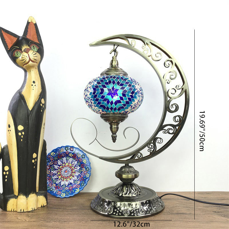 Lampe de table 1 lumière en verre et fer de style Tiffany traditionnel pour salon 