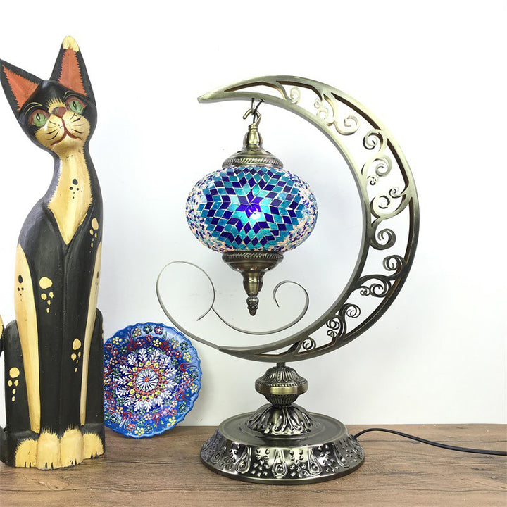 Lampe de table 1 lumière en verre et fer de style Tiffany traditionnel pour salon 