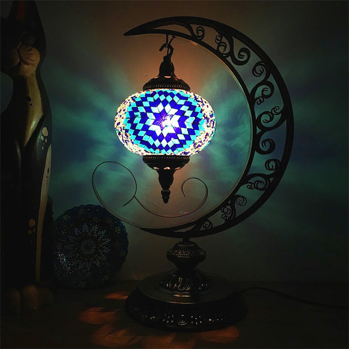 Lampe de table 1 lumière en verre et fer de style Tiffany traditionnel pour salon 