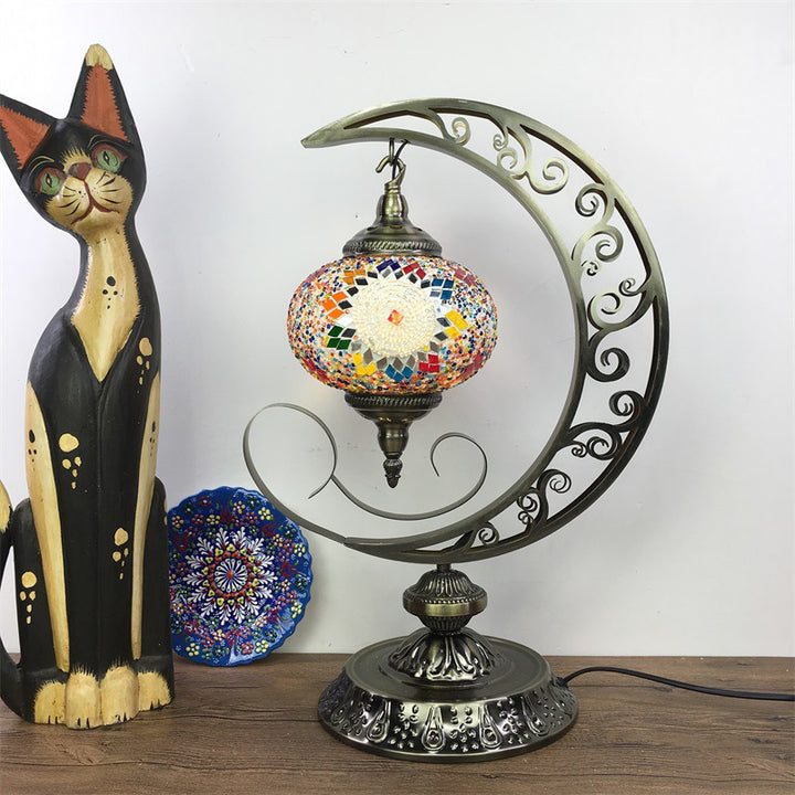 Lampe de table 1 lumière en verre et fer de style Tiffany traditionnel pour salon 