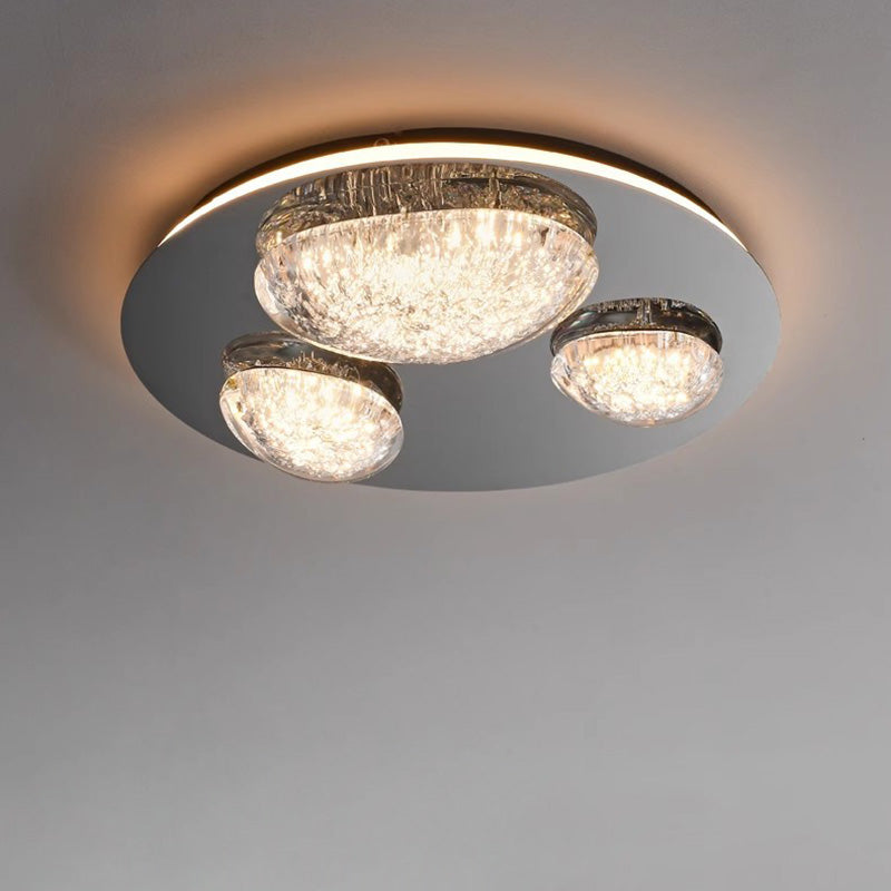 Plafonnier LED rond contemporain en acier inoxydable et acrylique pour salon 