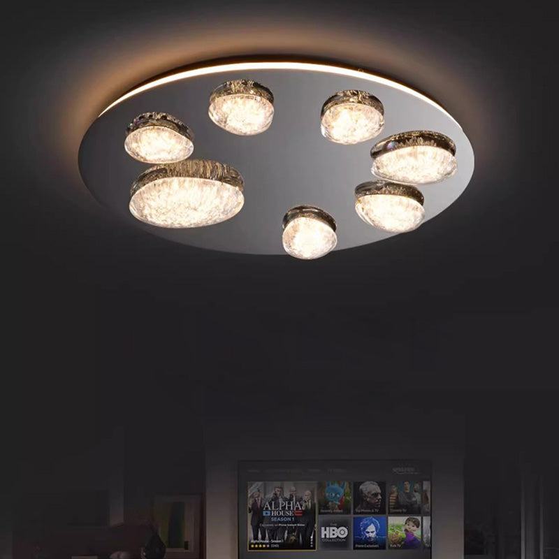 Plafonnier LED rond contemporain en acier inoxydable et acrylique pour salon 