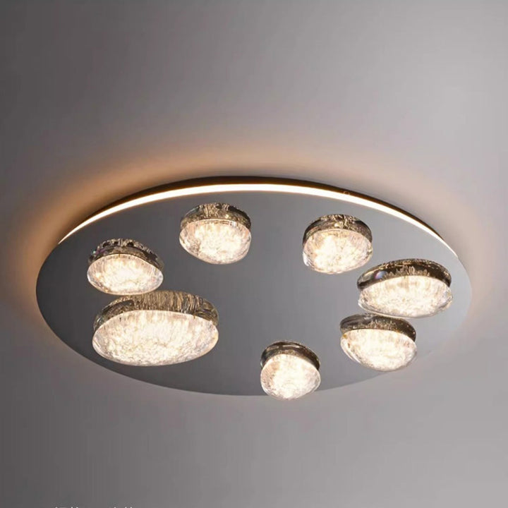 Plafonnier LED rond contemporain en acier inoxydable et acrylique pour salon 