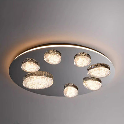 Plafonnier LED rond contemporain en acier inoxydable et acrylique pour salon 